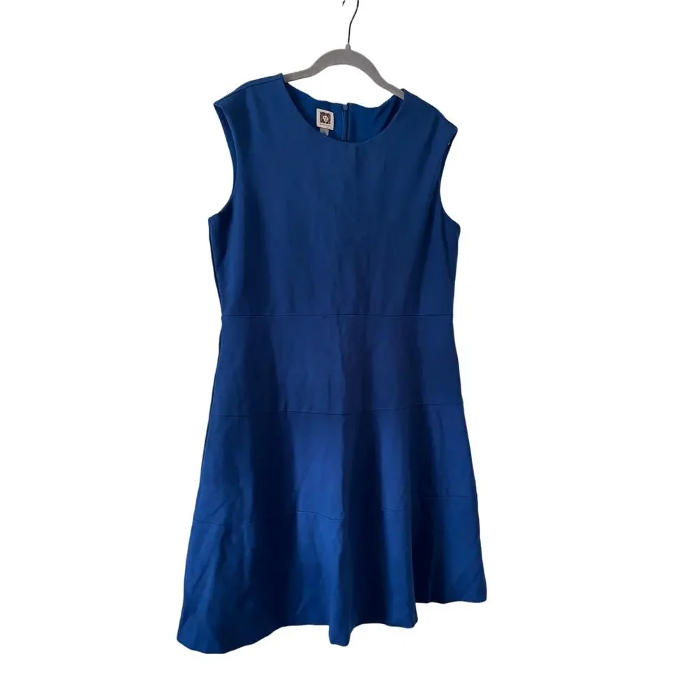 Anne Klein Blue Fit & Flare Sheath Dress Size 14 Sleeveless Career Office Midi - Picture 3 of 11